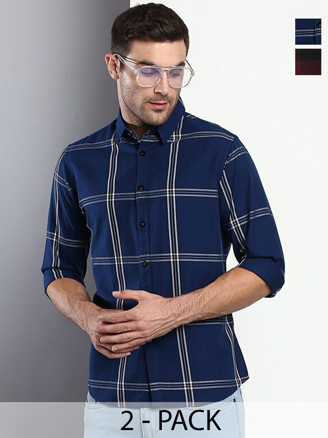 TIGER SNAKE Men Comfort Windowpane Checks Checked Casual Shirt