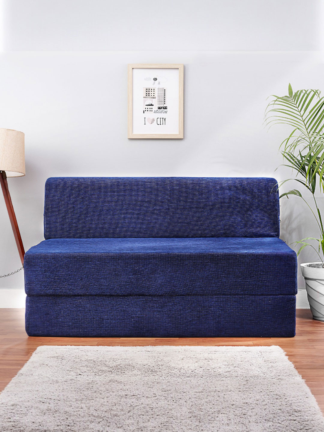 Solis Primus Comfortable Two Seater Blue Foam Fold Out Sofa-Bed
