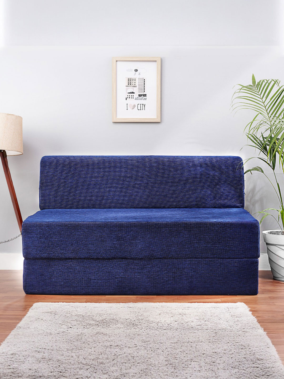 Solis Primus Comfortable Two Seater Blue Foam Fold Out Sofa-Bed