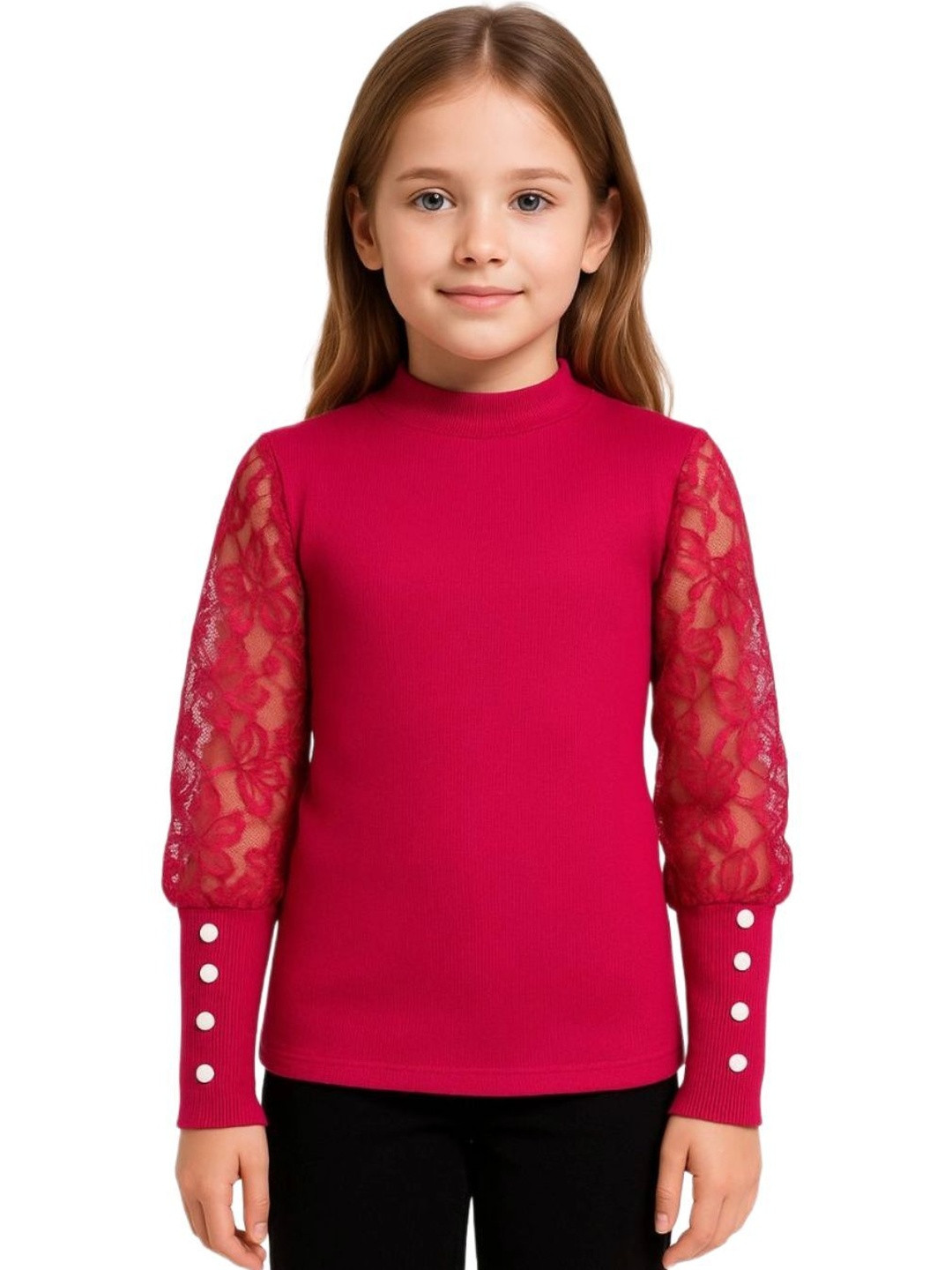 WAHOO Solid Puff Sleeve Top with Lace Detail