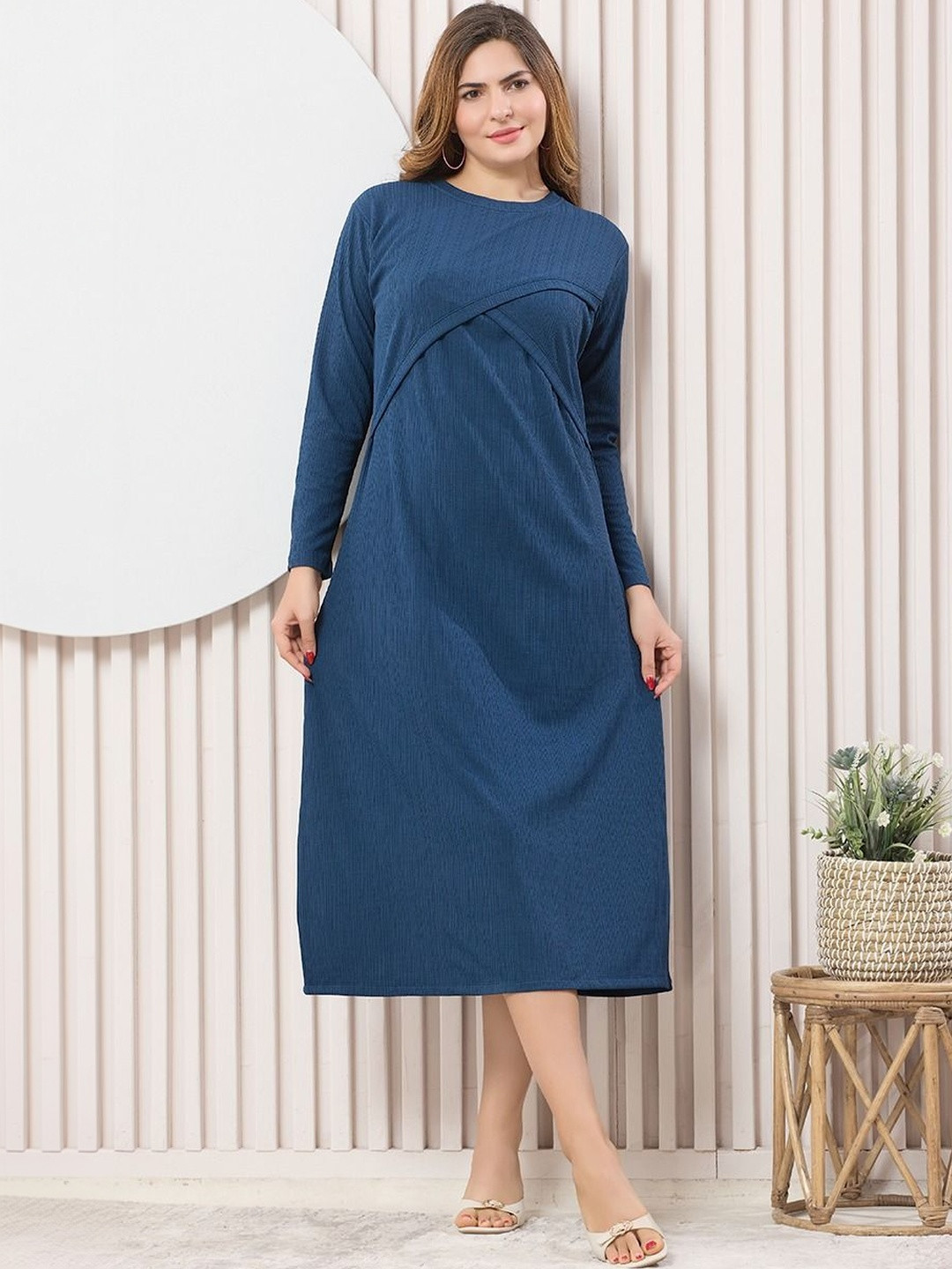 EASY MOM Layered Crepe Midi Dress