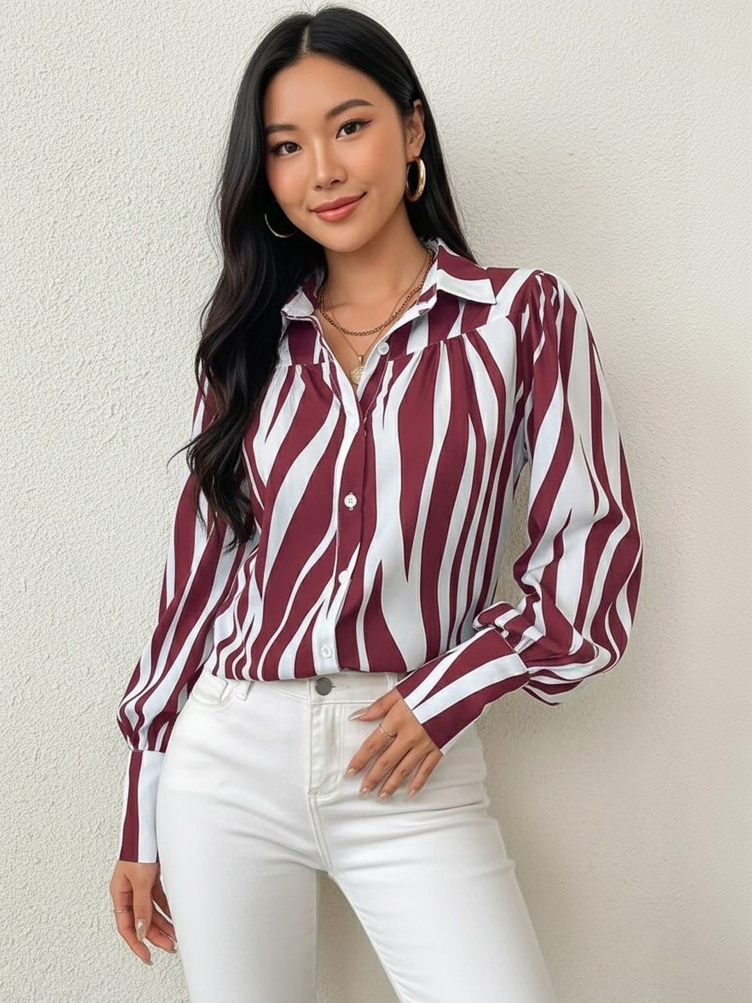 LERIYA FASHION Print Bishop Sleeves Top