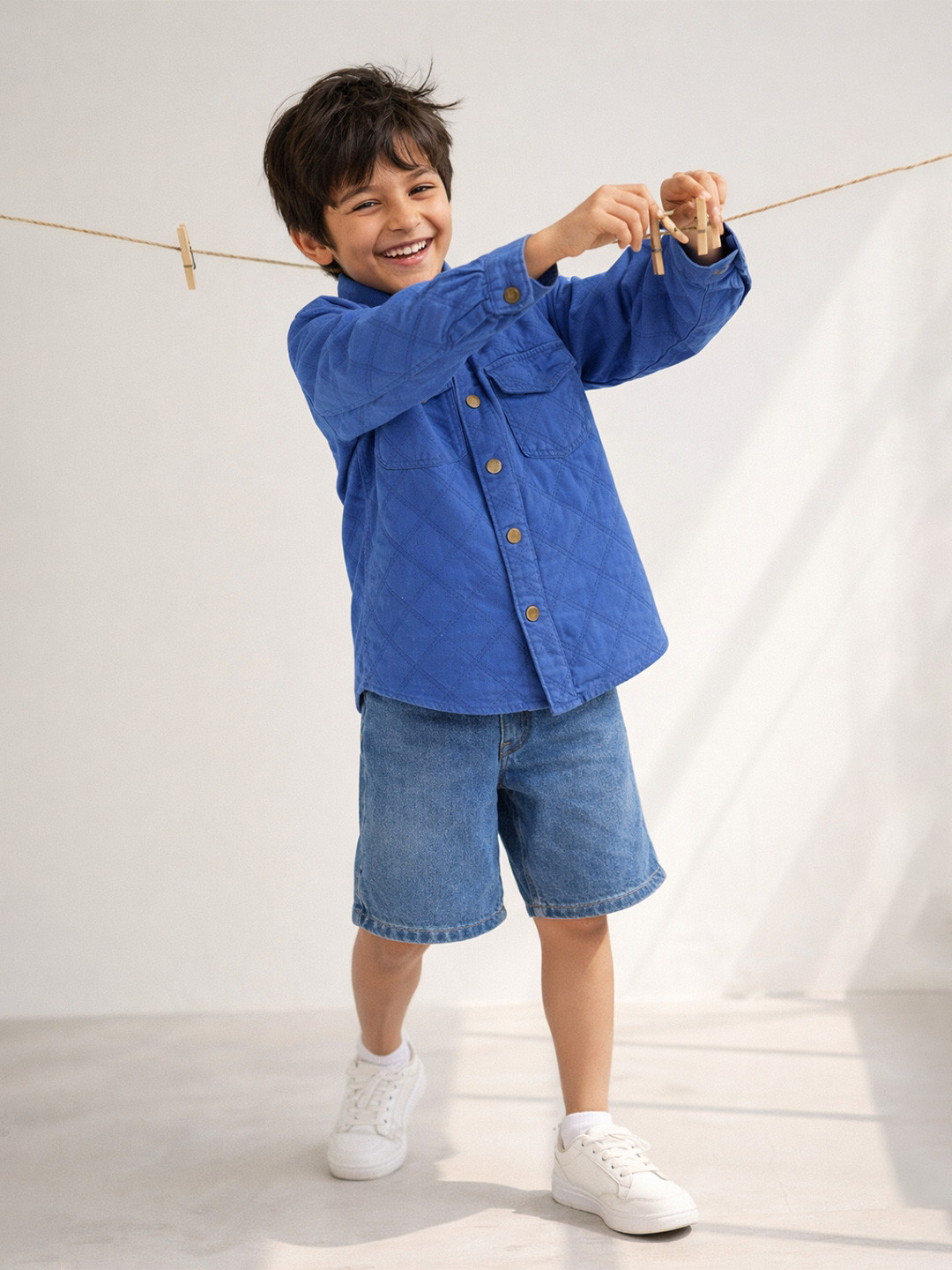 TALES & STORIES Boys Spread Collar Long Sleeves Pockets Cotton Shacket