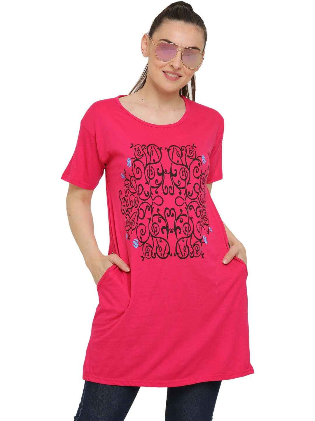 DDASPRATION Women Printed Pockets T-shirt