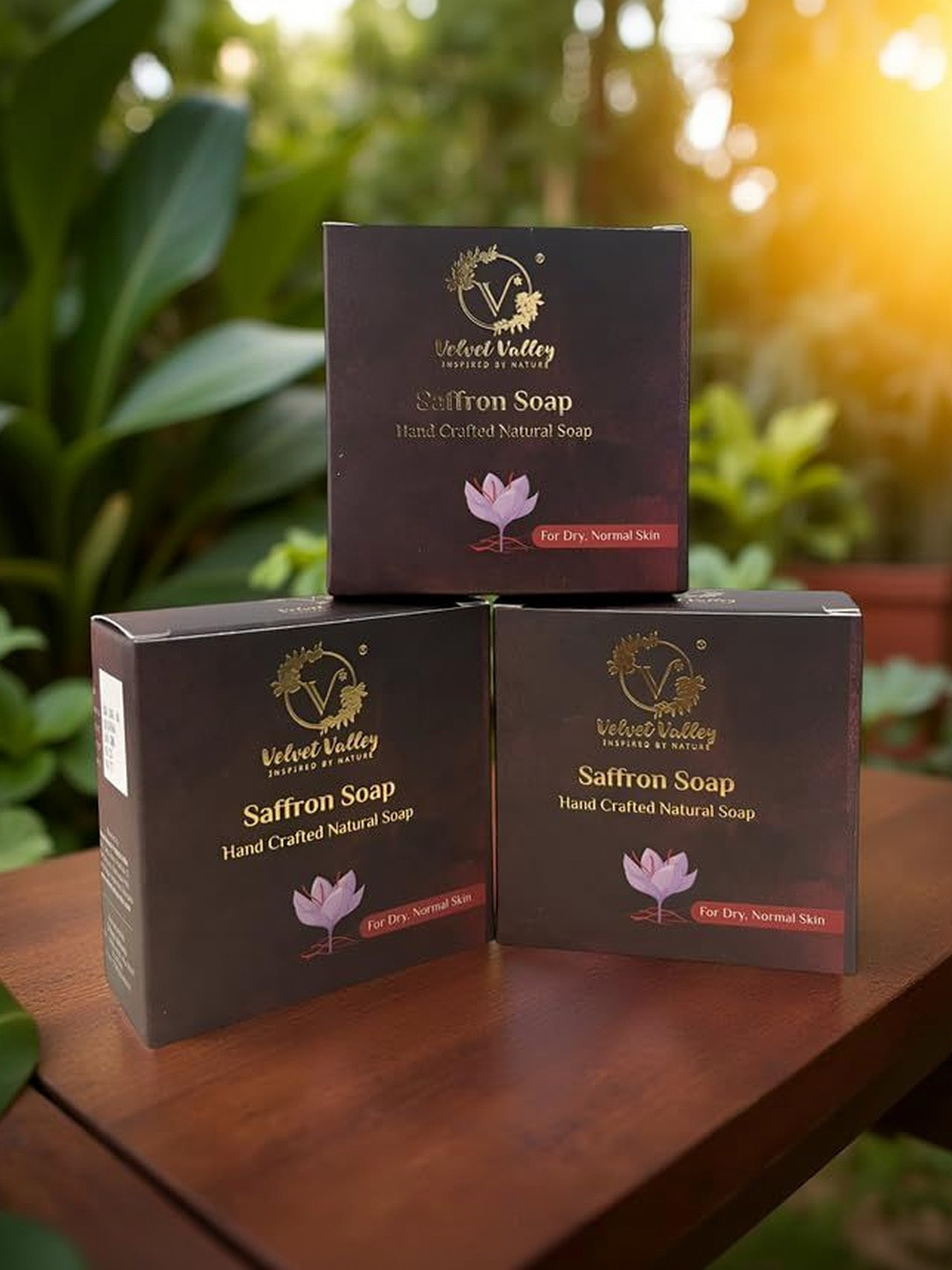 VELVET VALLEY Set Of 3 Saffron Glow Enhancing Handmade Soap- 100 g Each