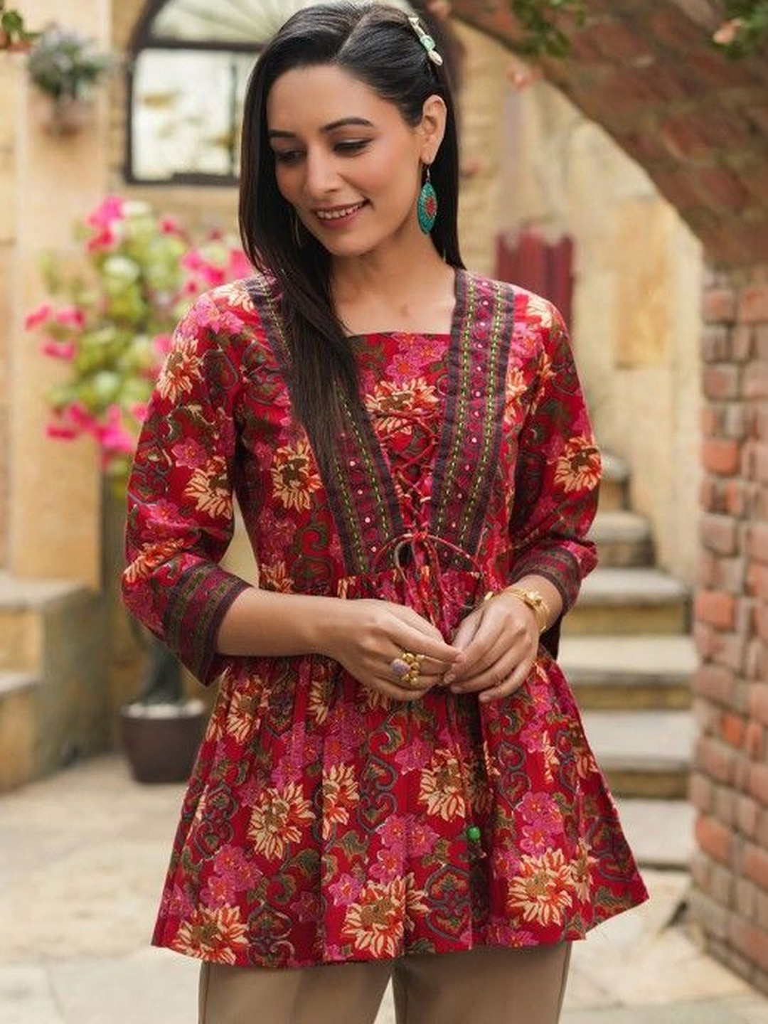 JAYRA TEXTILE Square Neck Printed Tunic