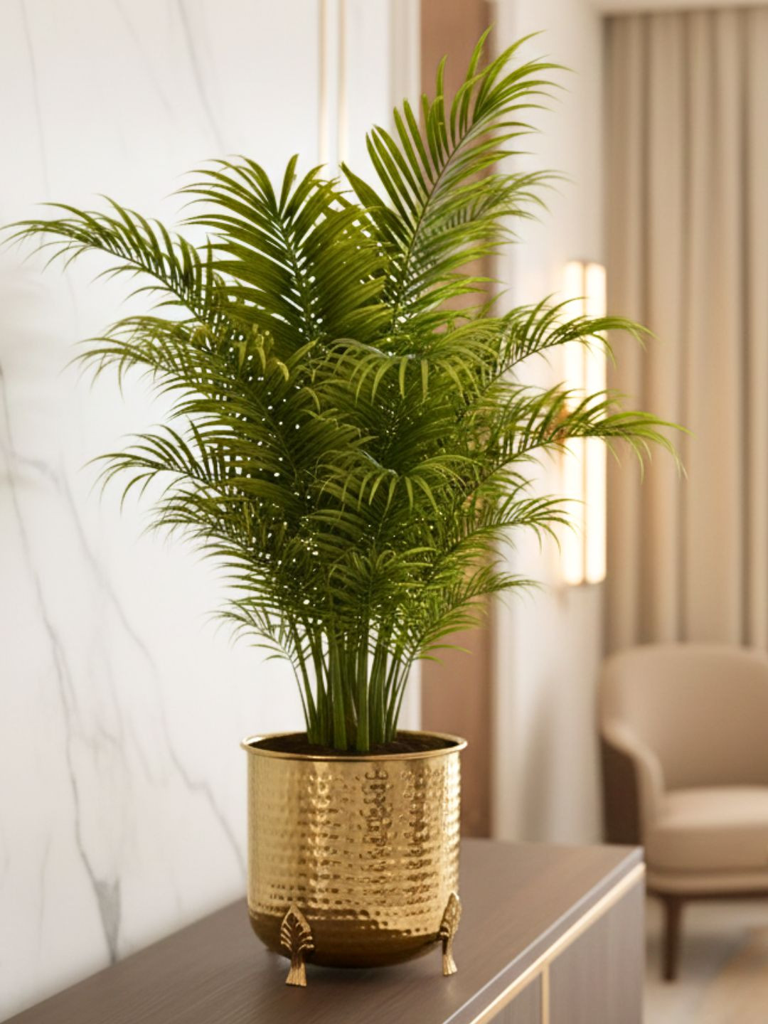 BEHOMA Gold Toned Small Hammered Metal Planter With Leaf Leg