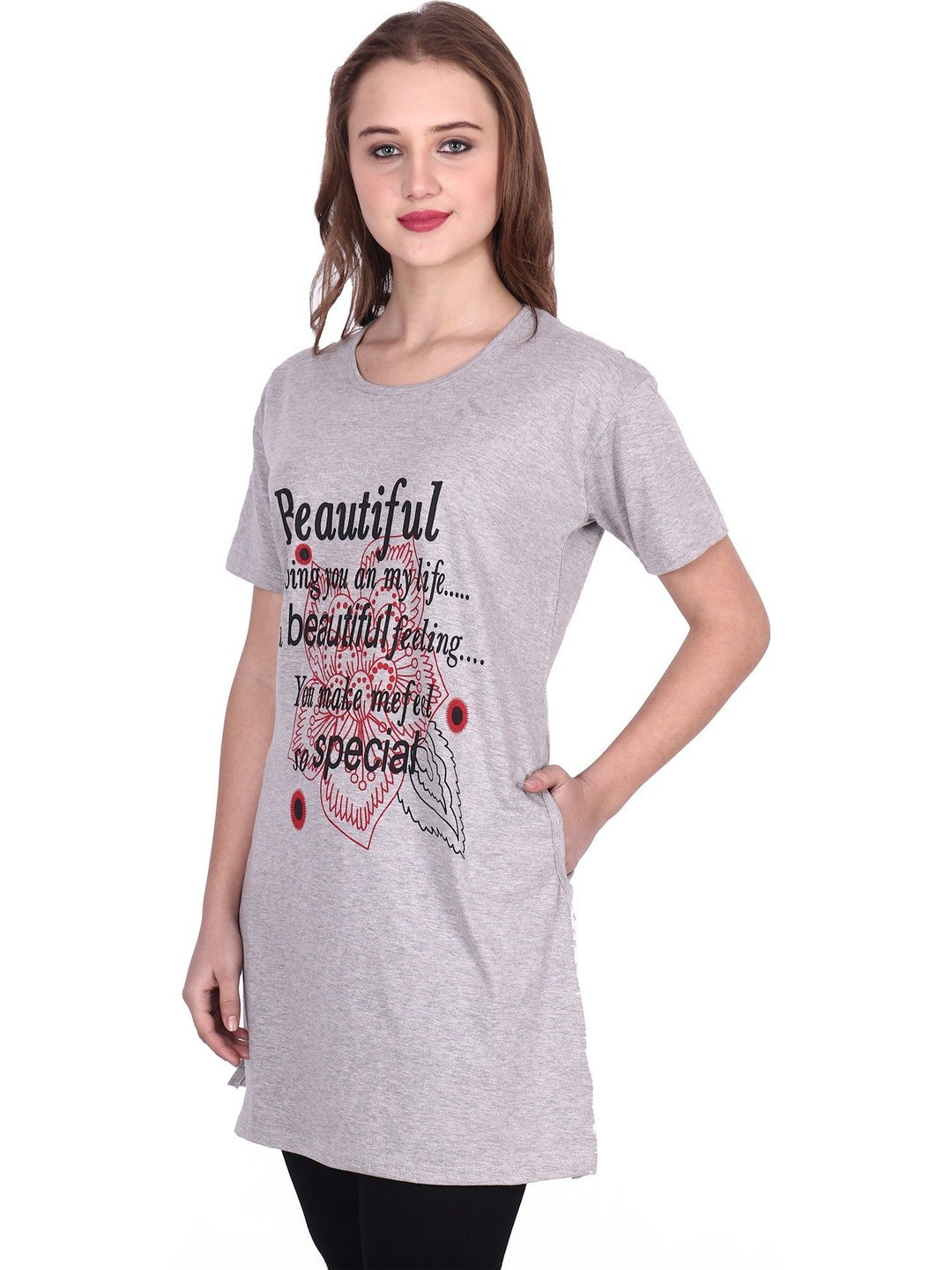 DDASPRATION Women Typography Printed Pockets T-shirt