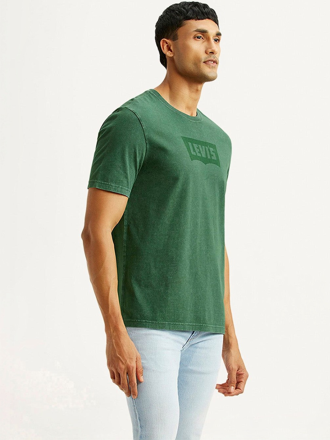 Levis Men's Brand Logo Green Crew Neck T-shirt