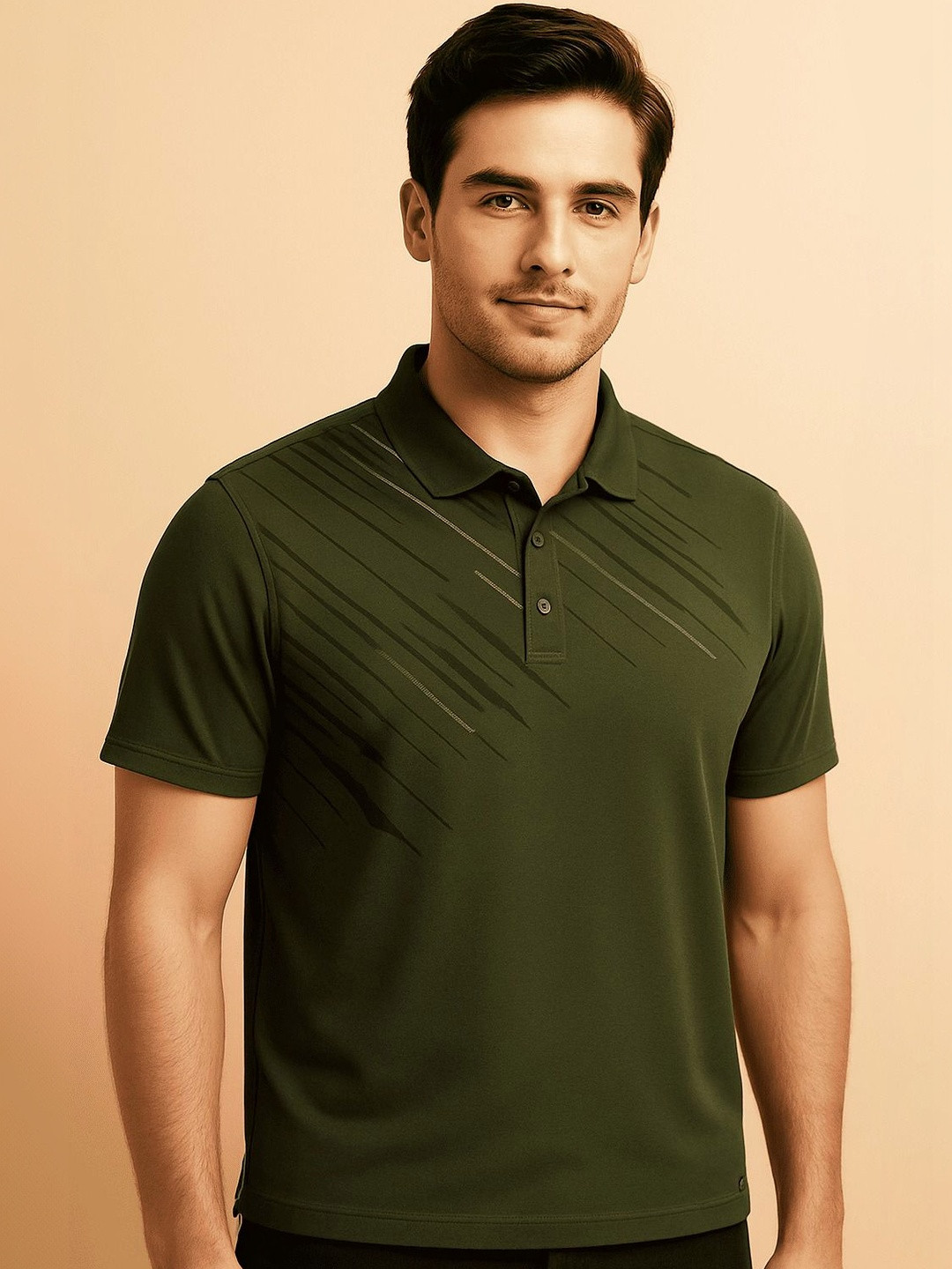9LKHA Men Printed Polo Collar T-shirt