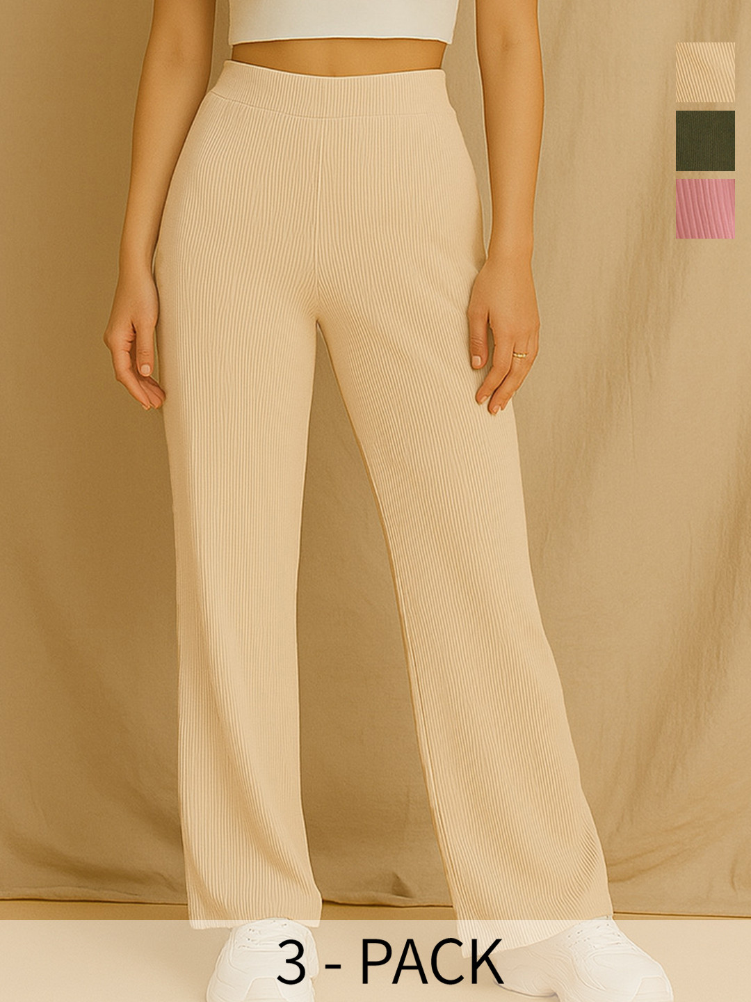 SZN Women Pack Of 3 Ribbed High Waist Lounge Trousers
