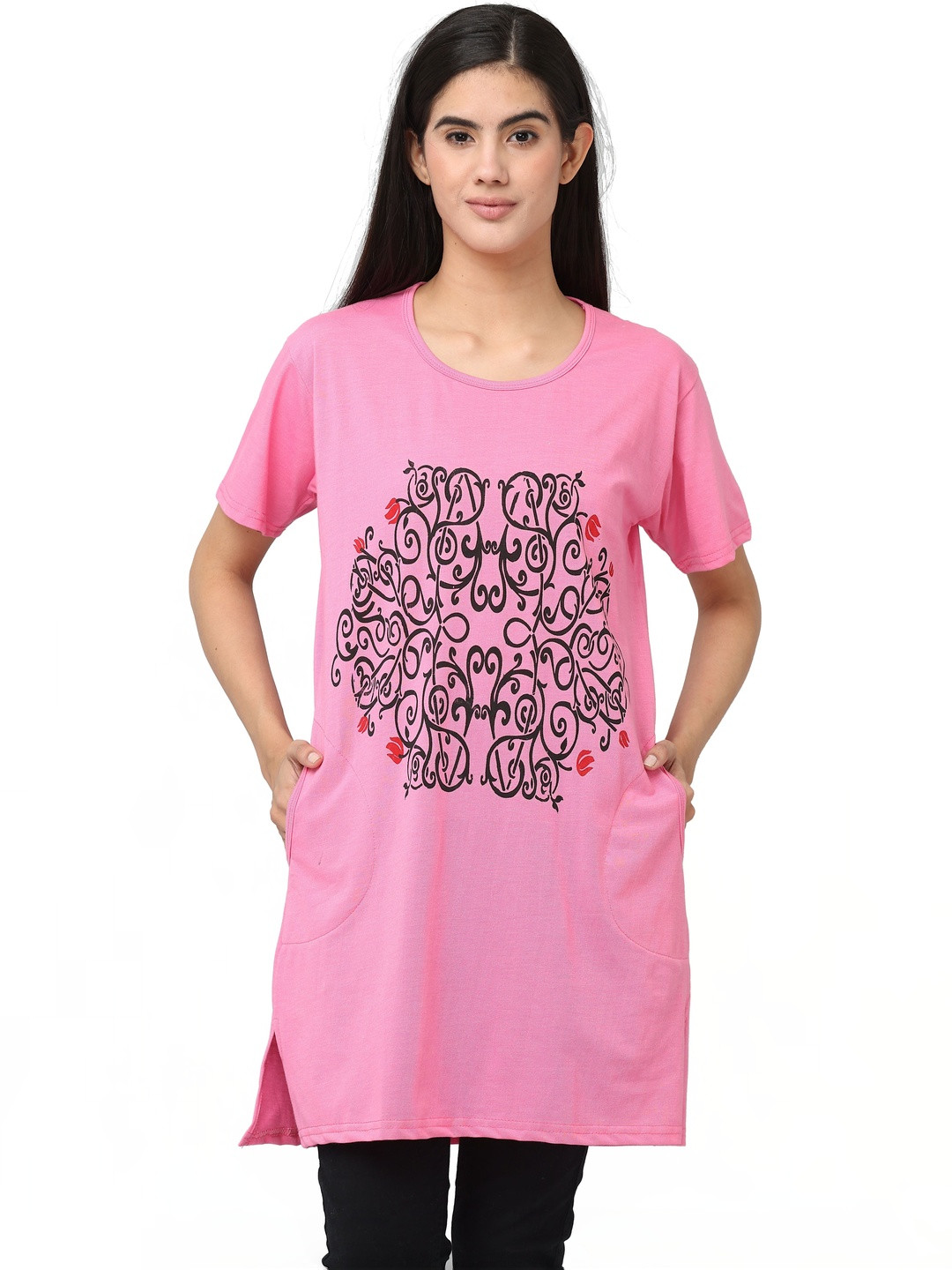 DDASPRATION Women Printed Pockets T-shirt