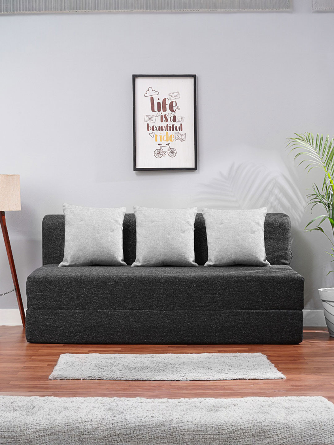 Solis Primus Comfortable Three Seater Grey Foam Fold Out Sofa-Bed