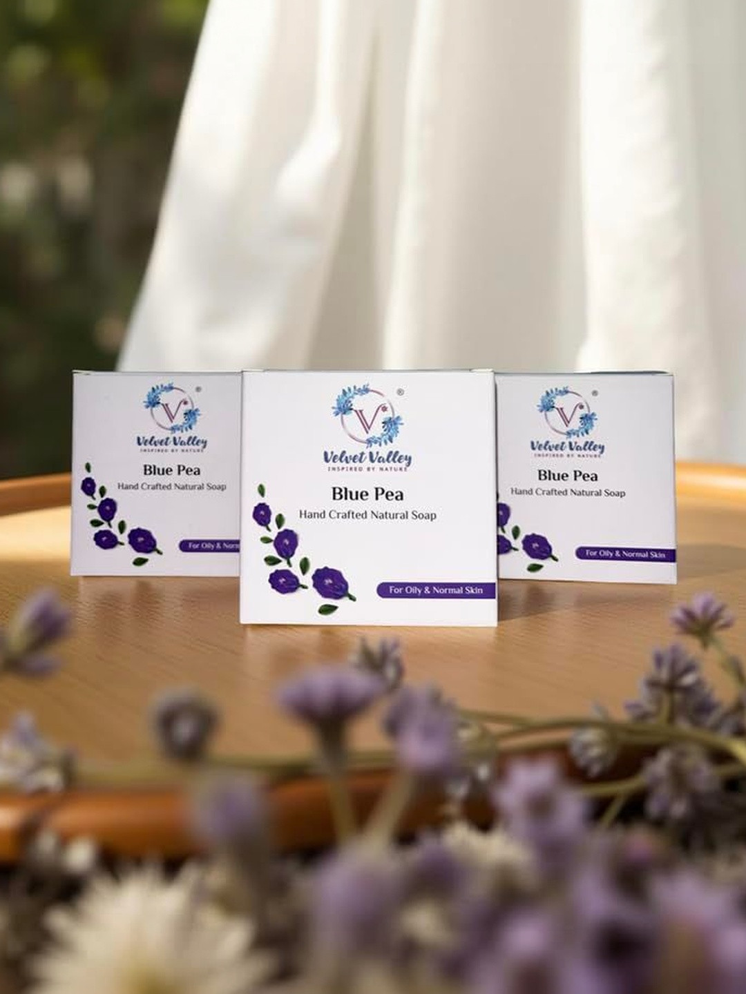 VELVET VALLEY Set Of 3 Blue Pea Herbal Glow Soap- 100 g Each