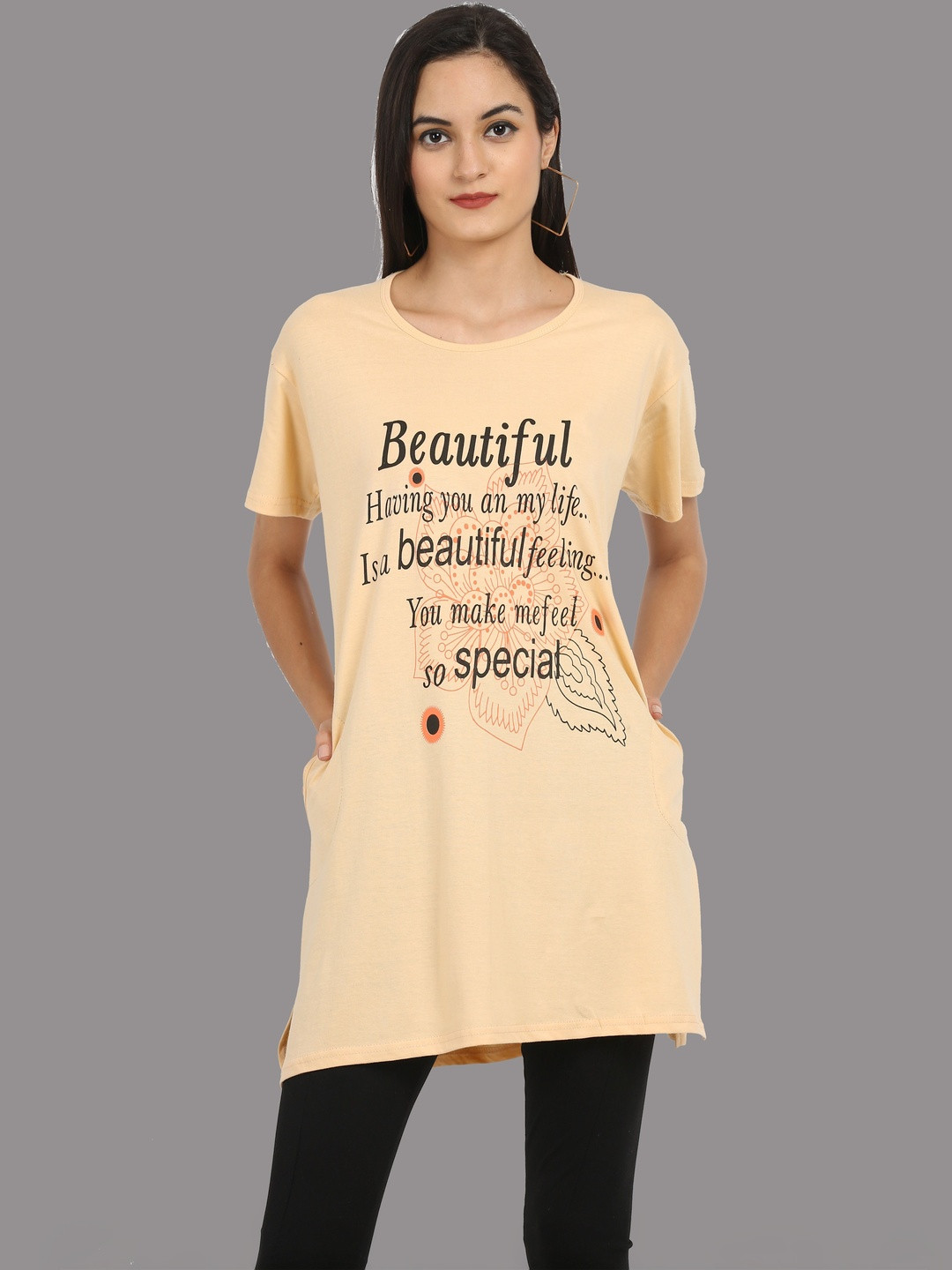 DDASPRATION Women Typography Printed Pockets T-shirt