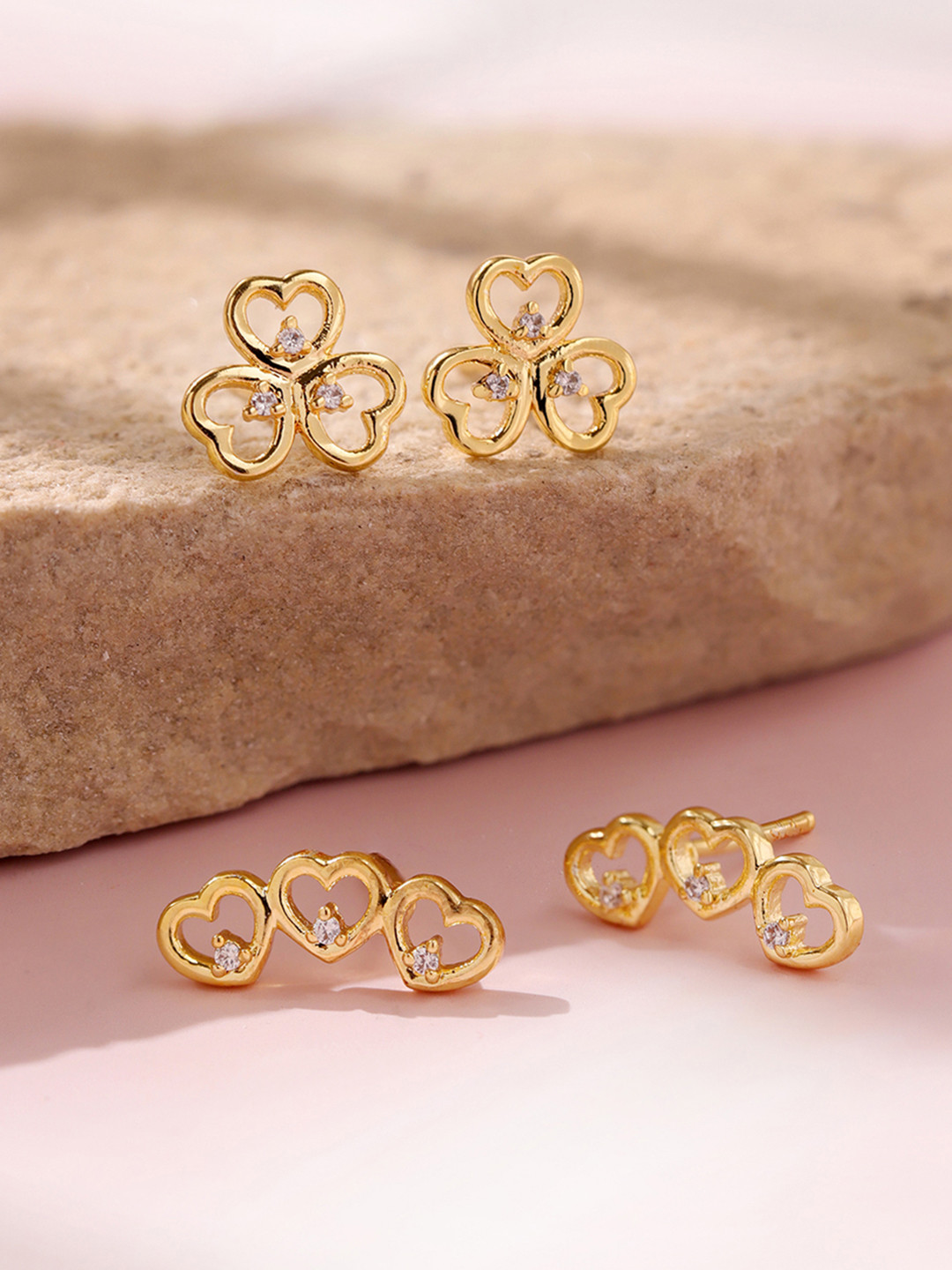 Valentines Day Hearts Trio & Clover Stud Earrings Combo