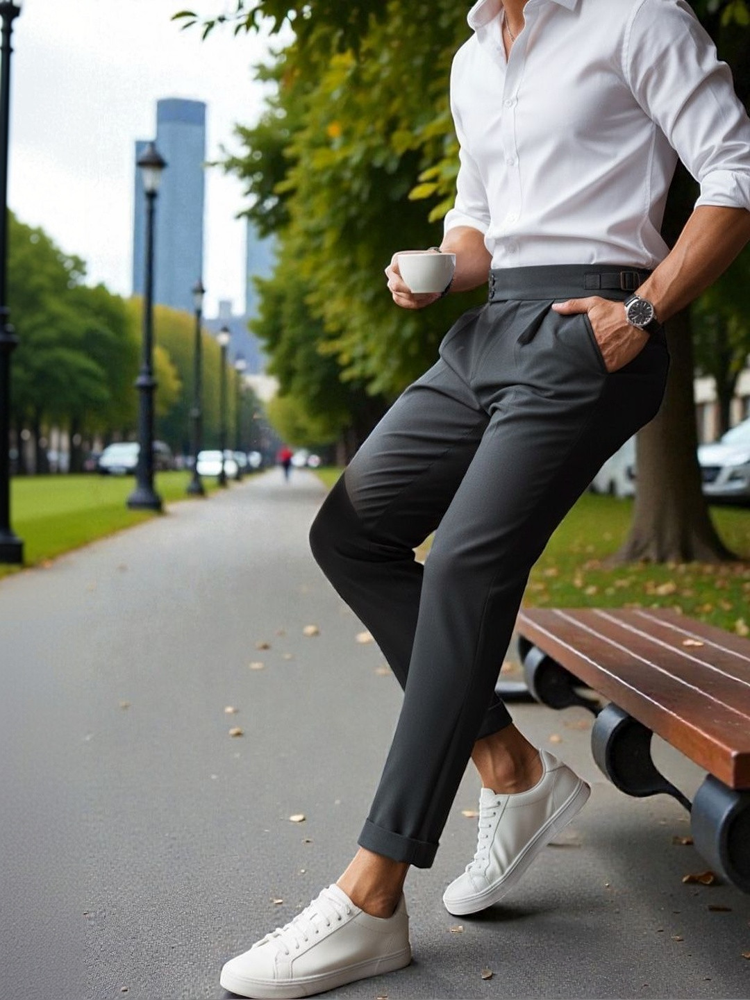 BROADSTAR Men Comfort Slim Fit Easy Wash Pleated Trousers