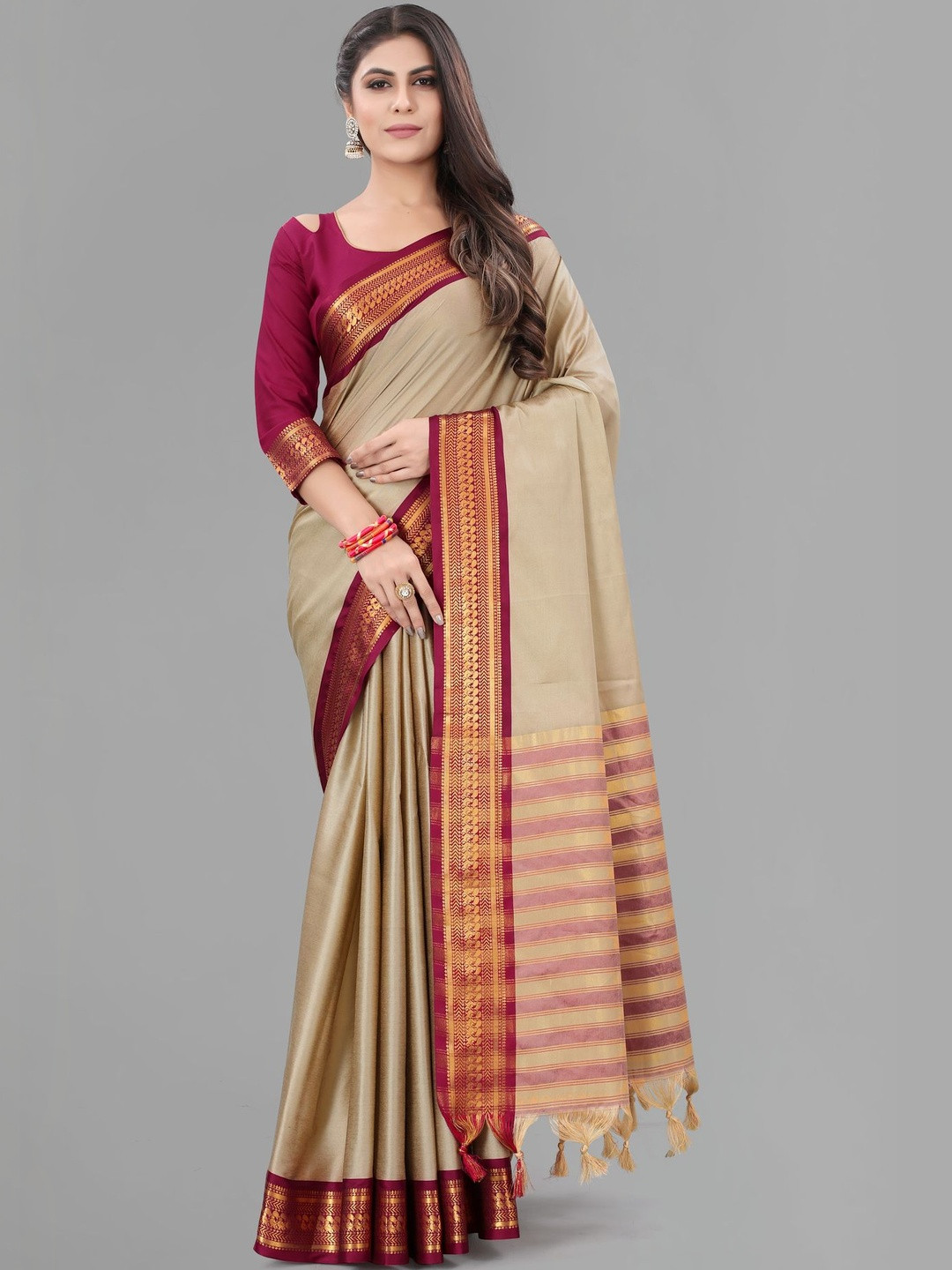 SATANI ENTERPRISE Woven Design Zari Jute Cotton Banarasi Saree