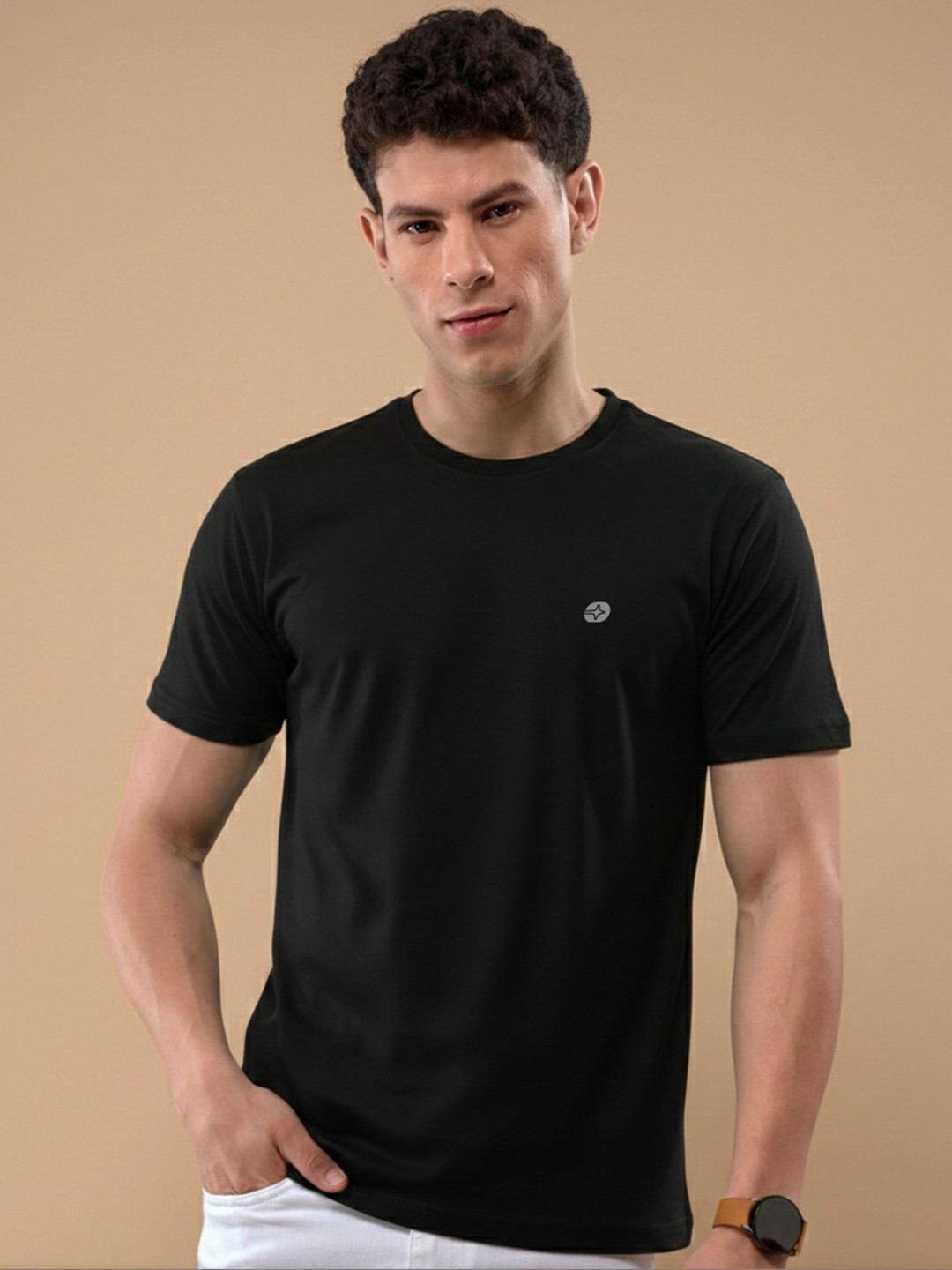 LUX NITRO Men Solid Round Neck Short Sleeve Cotton Relaxed Fit T-Shirt