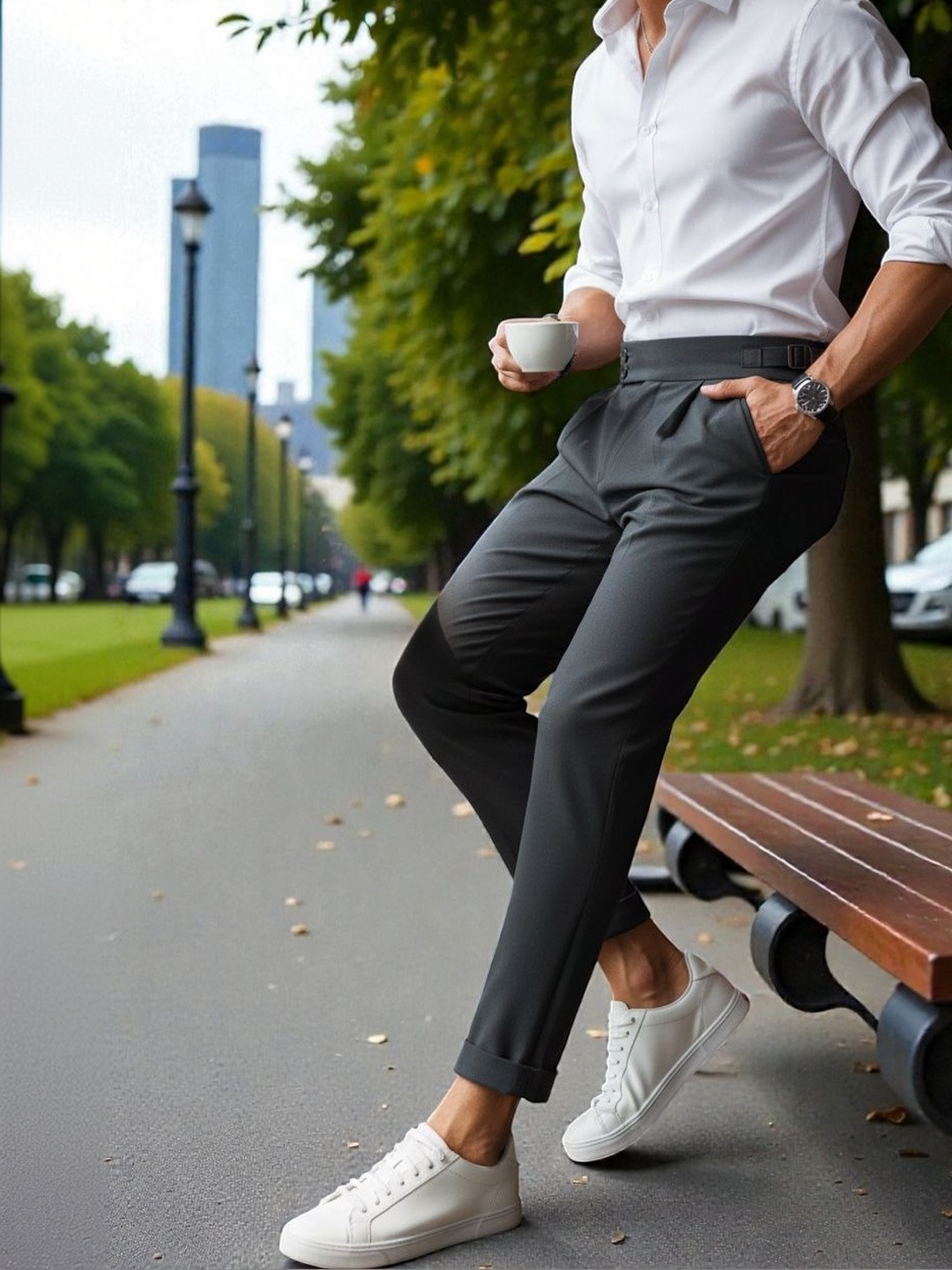 BROADSTAR Men Comfort Slim Fit Easy Wash Pleated Trousers