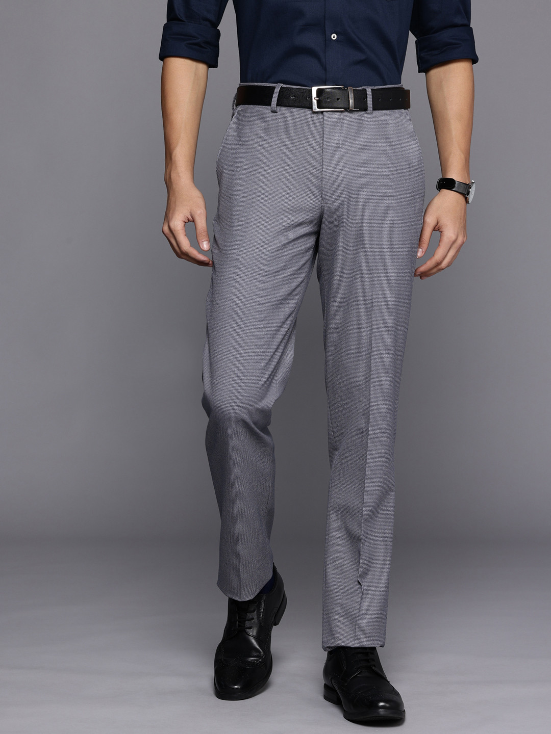 Louis Philippe Men Checked Slim Fit Formal Trousers