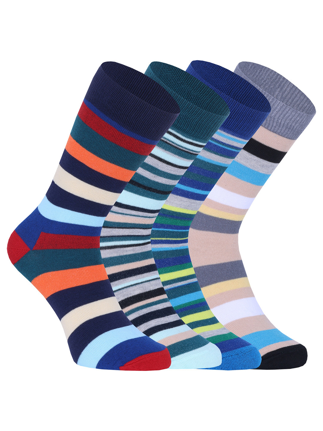 BERYX Unisex Pack Of 4 Striped Calf Length Socks