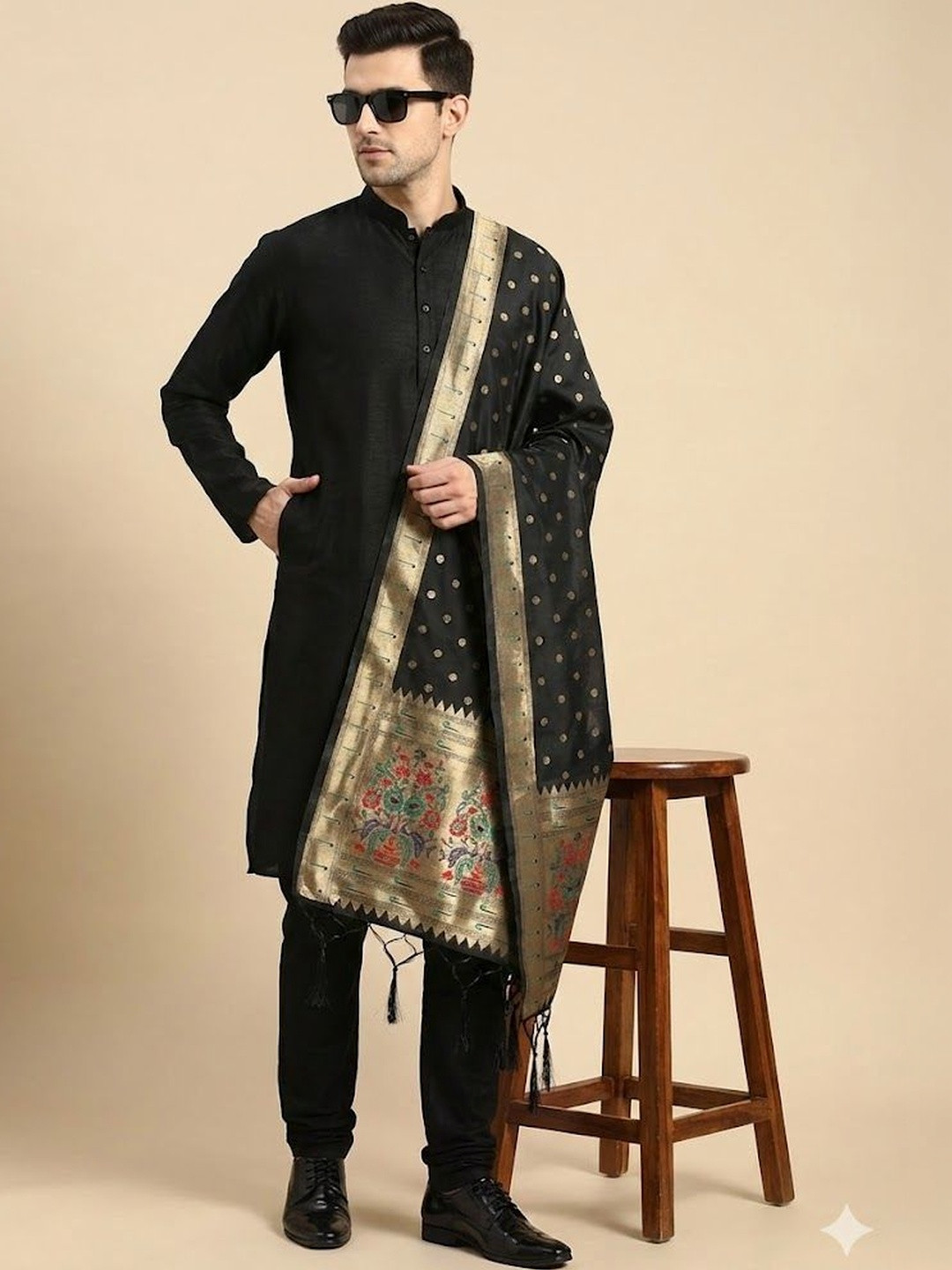 MUFFLY Men Woven Design Dupatta with Zari