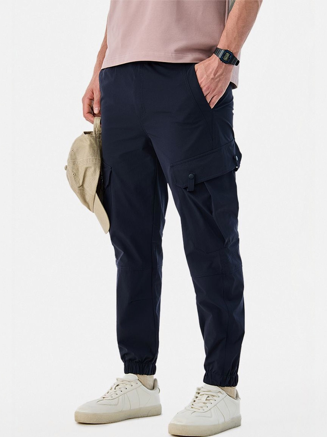 Snitch Navy Blue Mid-Rise Slim Fit Cargo Pants