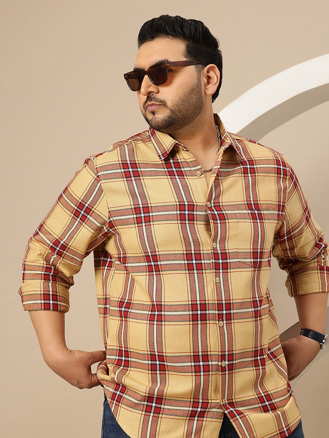 Sztori Plus Size Tartan Checked Pure Cotton Casual Shirt