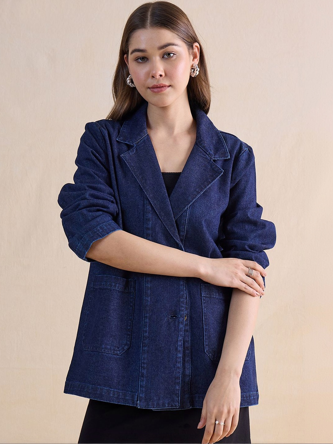 FEMMELLA Notched Lapel Single-Breasted Blazer