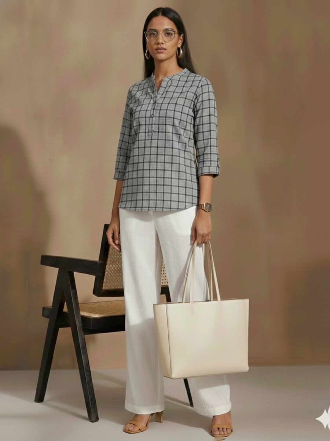Navibhu Checked Pure Cotton Work Tailored-Fit Kurti