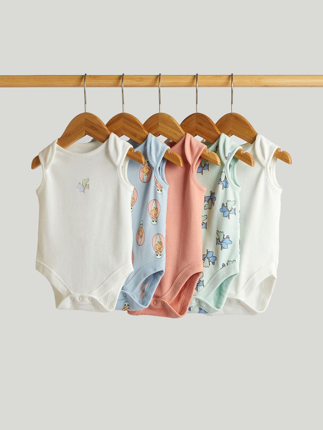 mothercare Boys Pack of 5 Printed Cotton Round Neck Bodysuit
