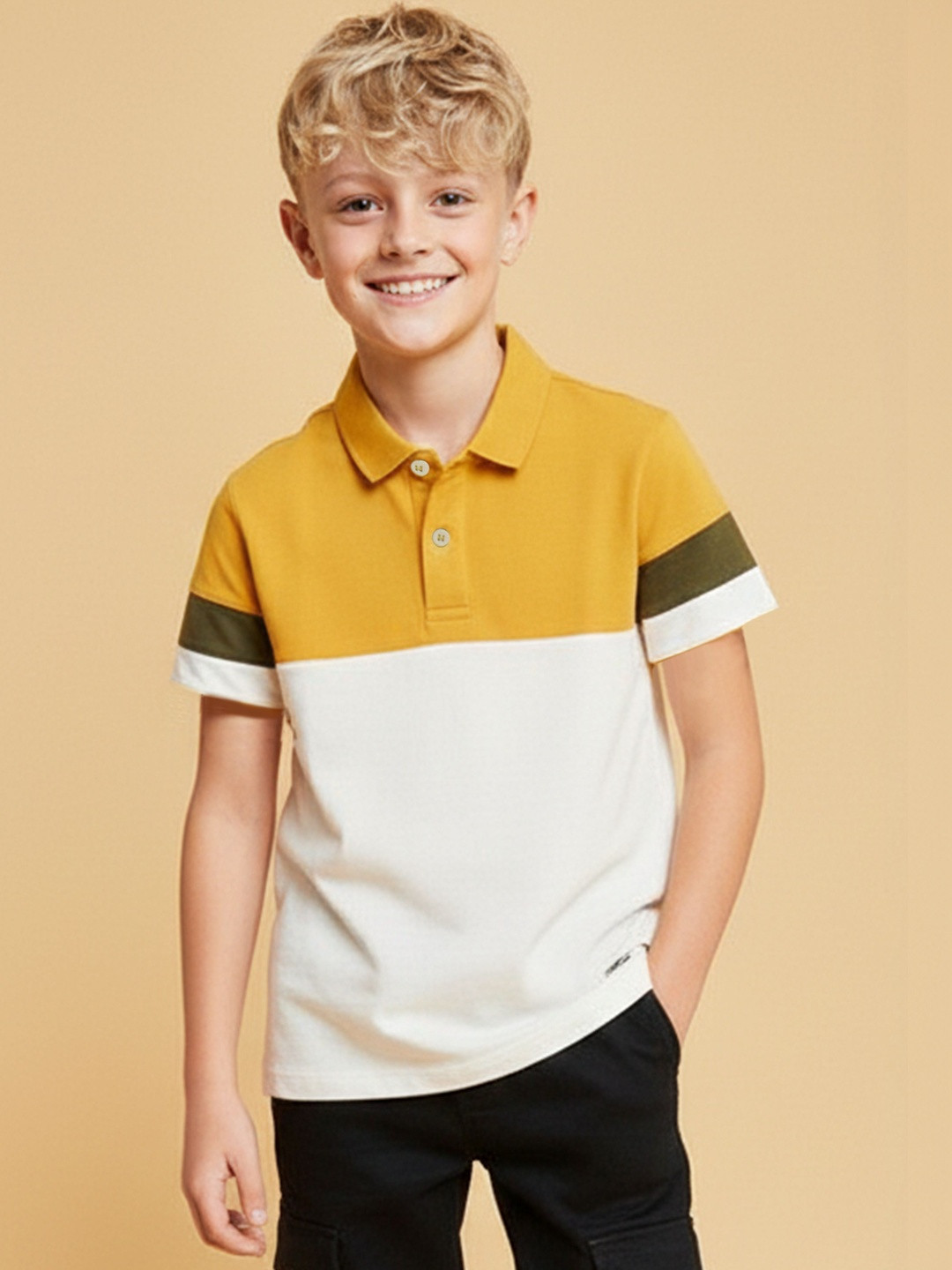 Cherry Crumble Boys Colourblocked Polo Collar T-shirt