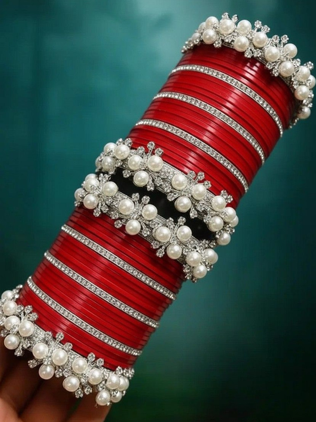 BeautyTrends Set Of 50 Silver-Plated Stone Studded & Beaded Bangle