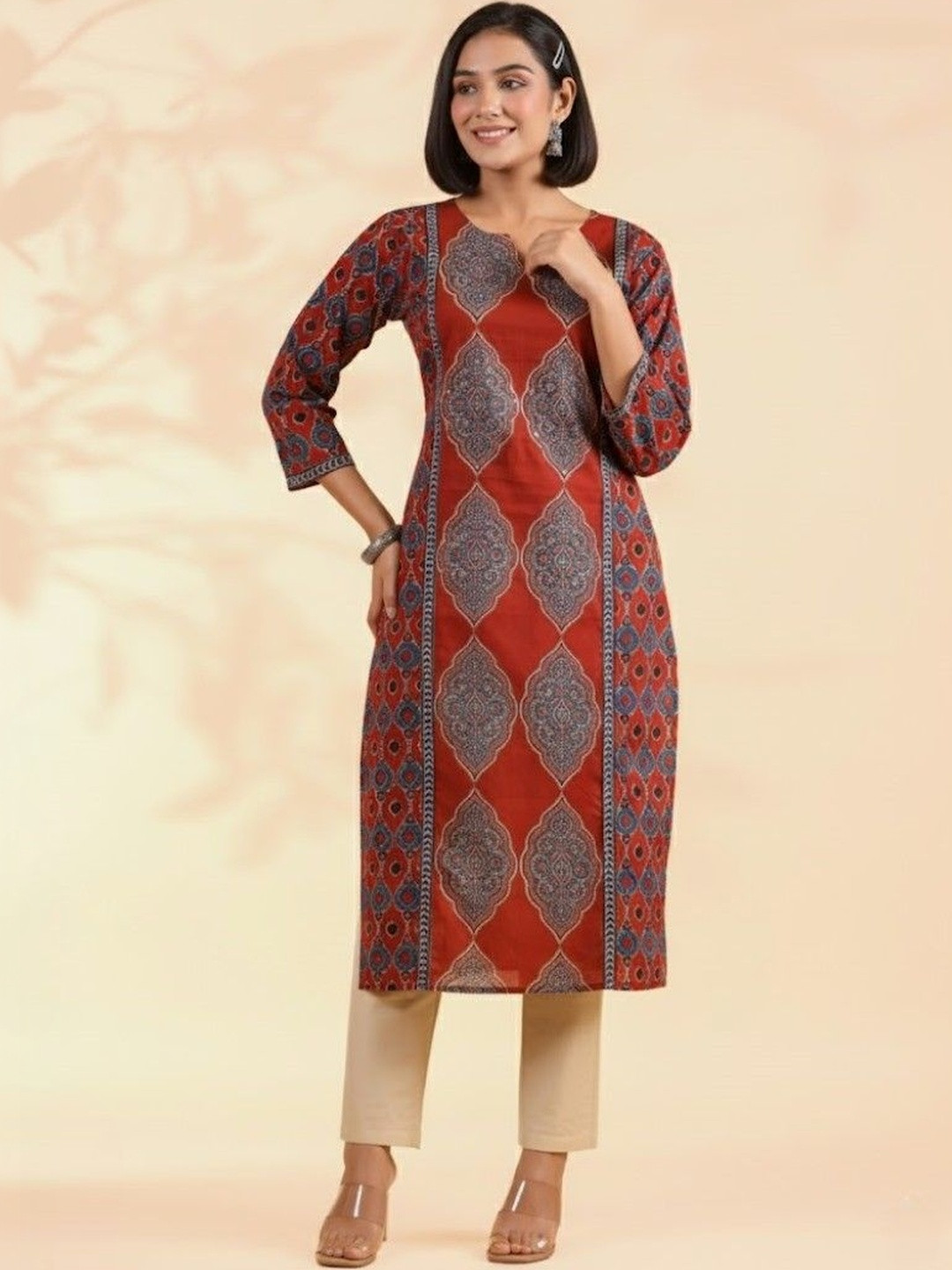 HERE&NOW Women Geometric Printed Sequinned Kurta