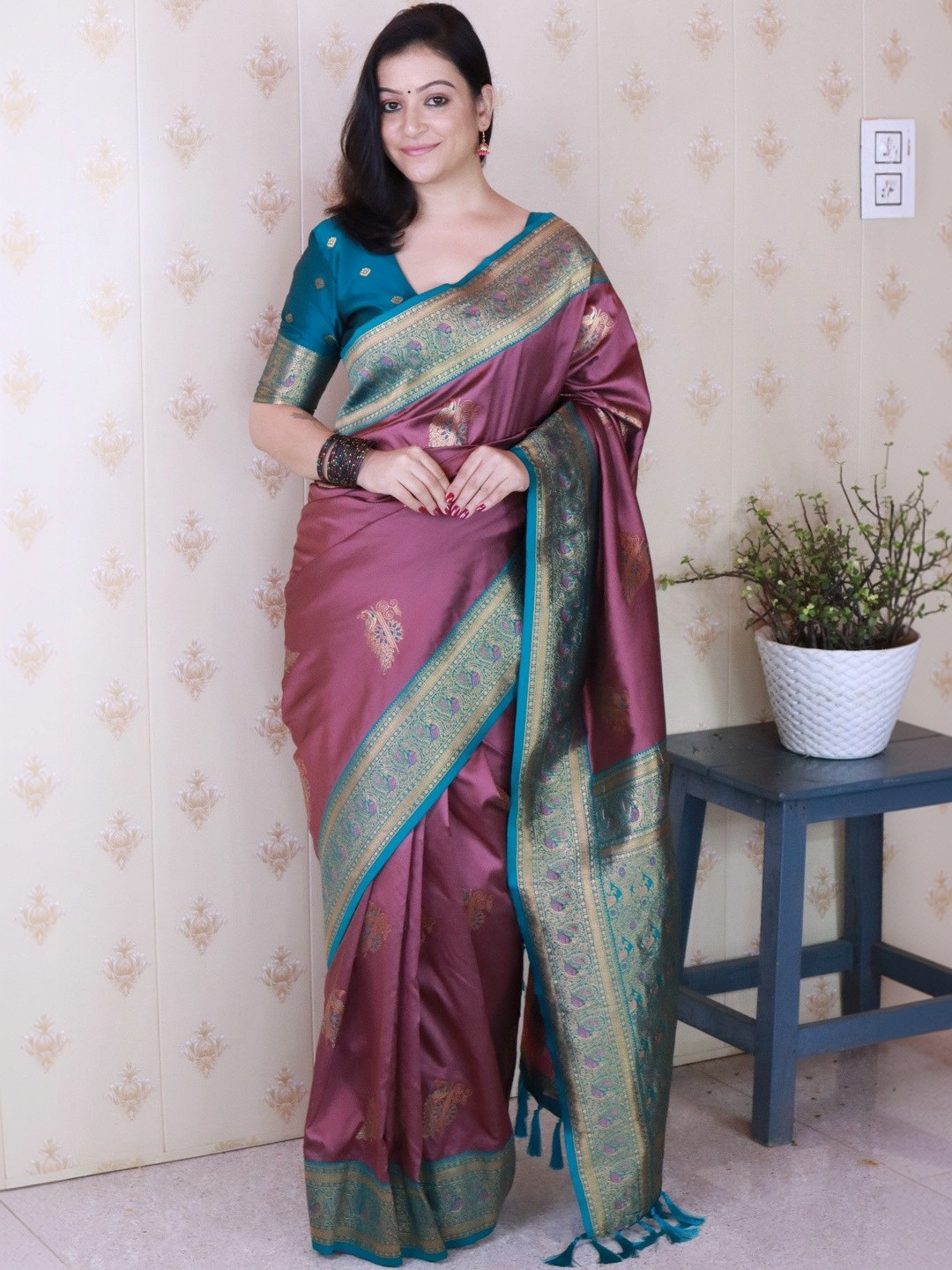all about you Ethnic Motifs Zari Silk Blend Banarasi Saree