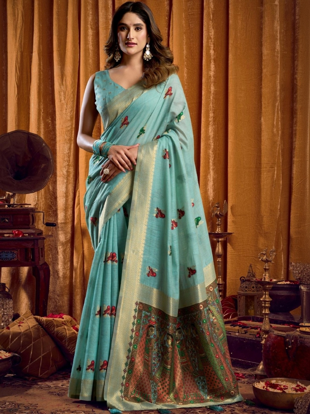 Sangria Woven Design Khadi Sarees With Unstiched Blouse