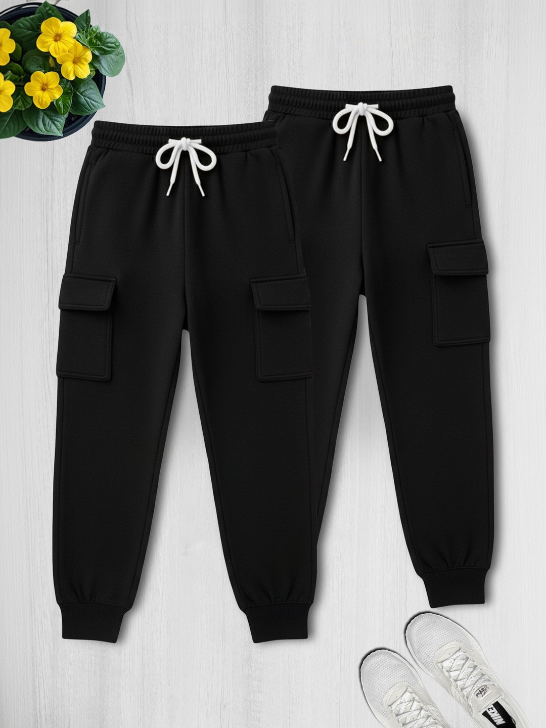 LITWAY Boys Pack Of 2 Cotton Mid-Rise Cargos