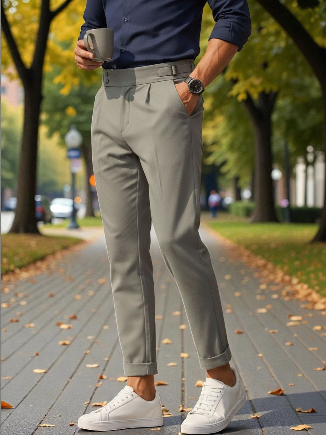BROADSTAR Men Tailored Slim Fit Easy Wash Pleated Trousers