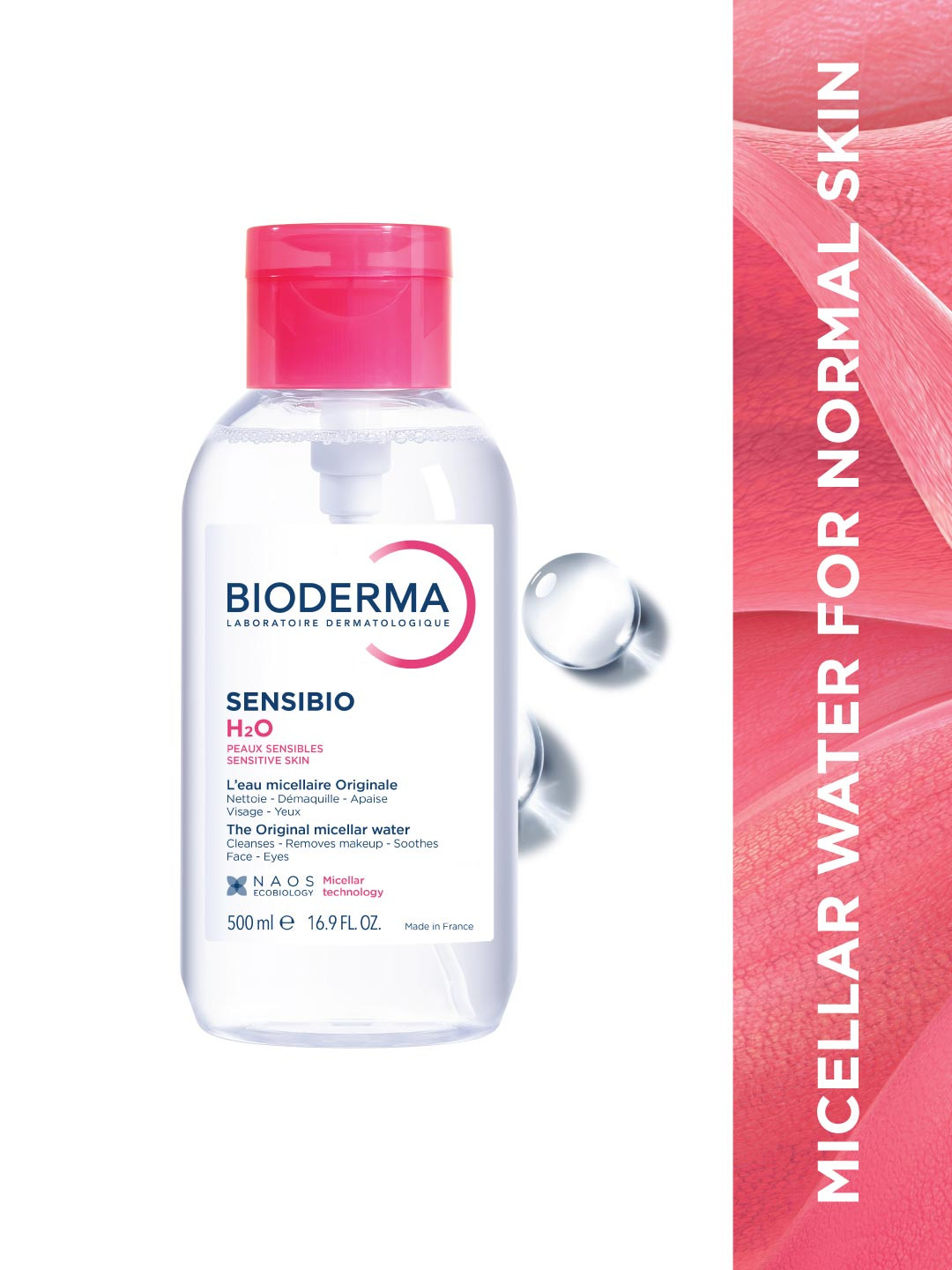 BIODERMA Sensibio H2O Micellar Water Sensitive Skin Makeup Remover Pump Bottle - 500 ml