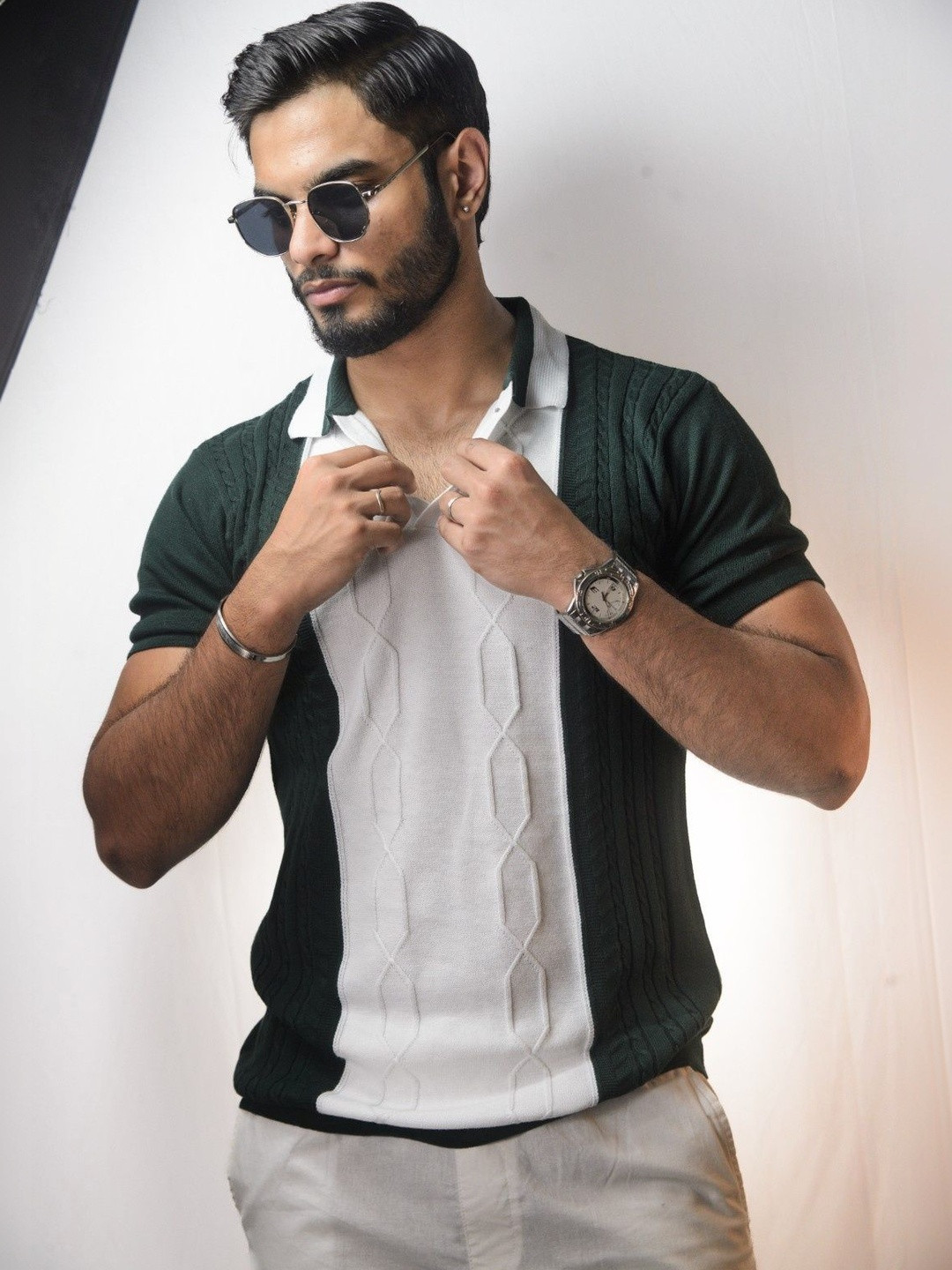 TRICOTE Men Colourblocked Polo Collar T-shirt