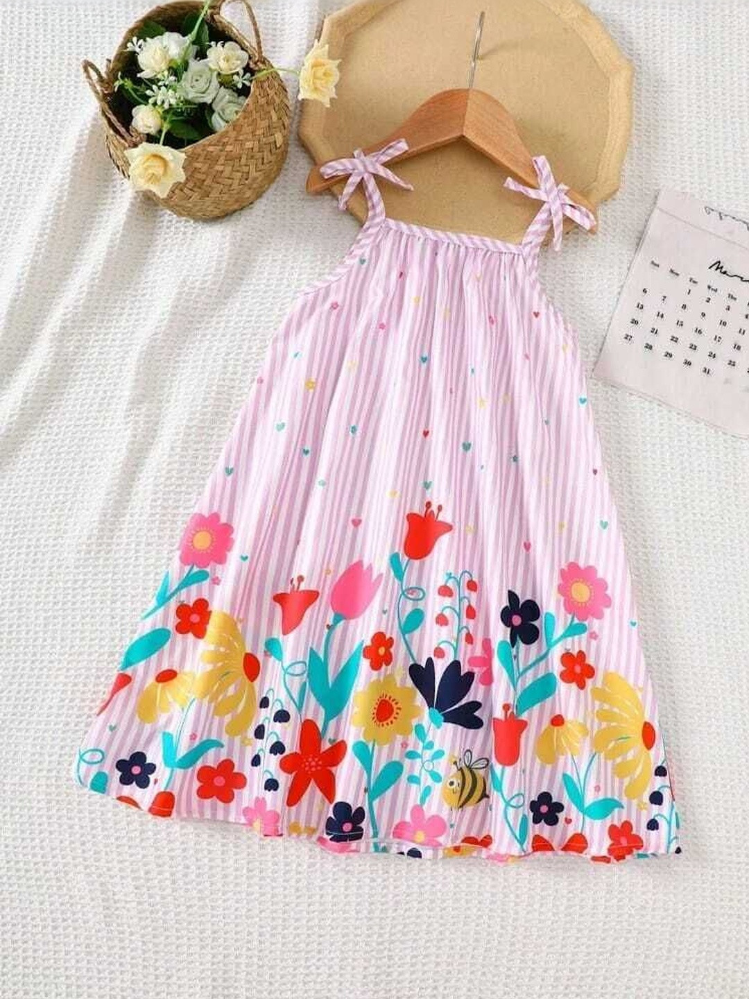 Dhanoo fashion Girls Flower Printed Sleeveless Above Knee Casual Dress