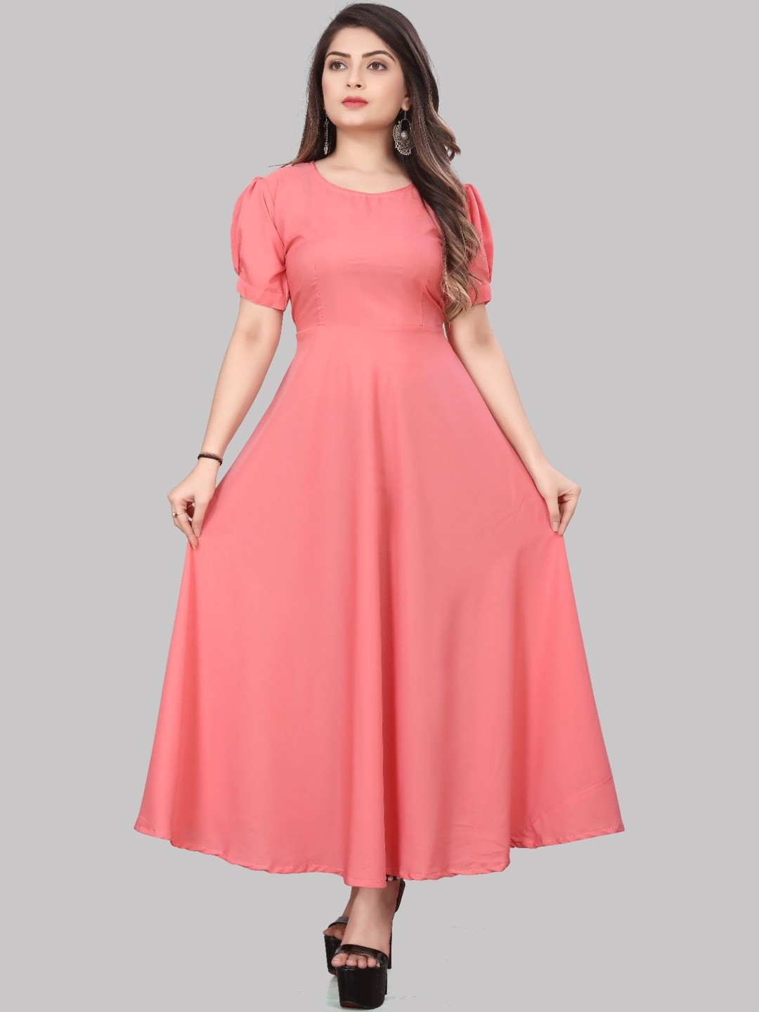 KRISHTI CREATION Puff Sleeve Crepe Maxi Dress
