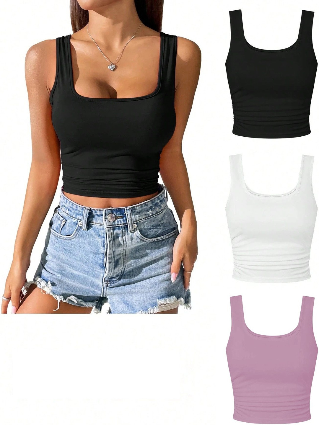 KERI PERRY Ribbed Solid Pack of 3 Lycra Crop Top