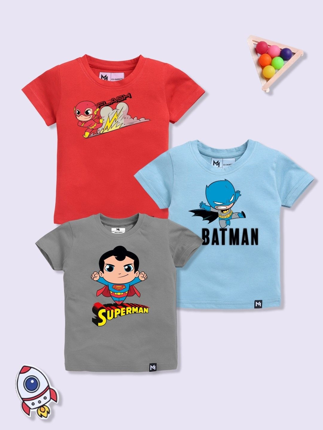 YK X Minute Mirth Boys Pack of 3 Superman Printed Cotton T-shirts