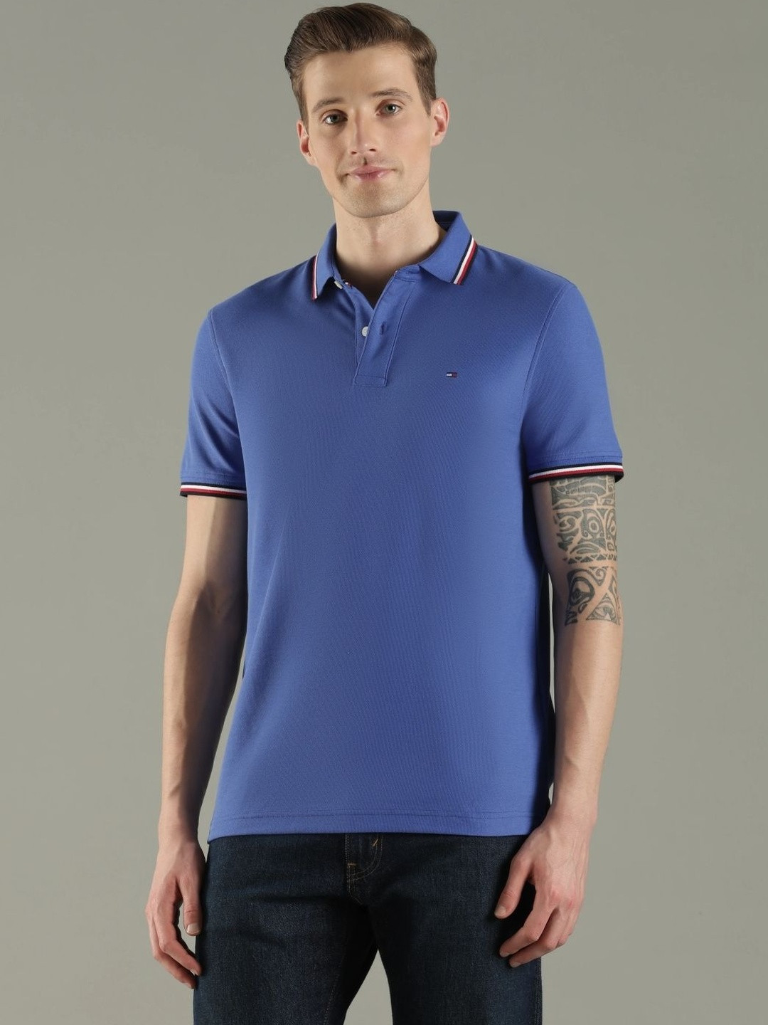 Tommy Hilfiger Men Brand Logo Polo Collar T-shirt