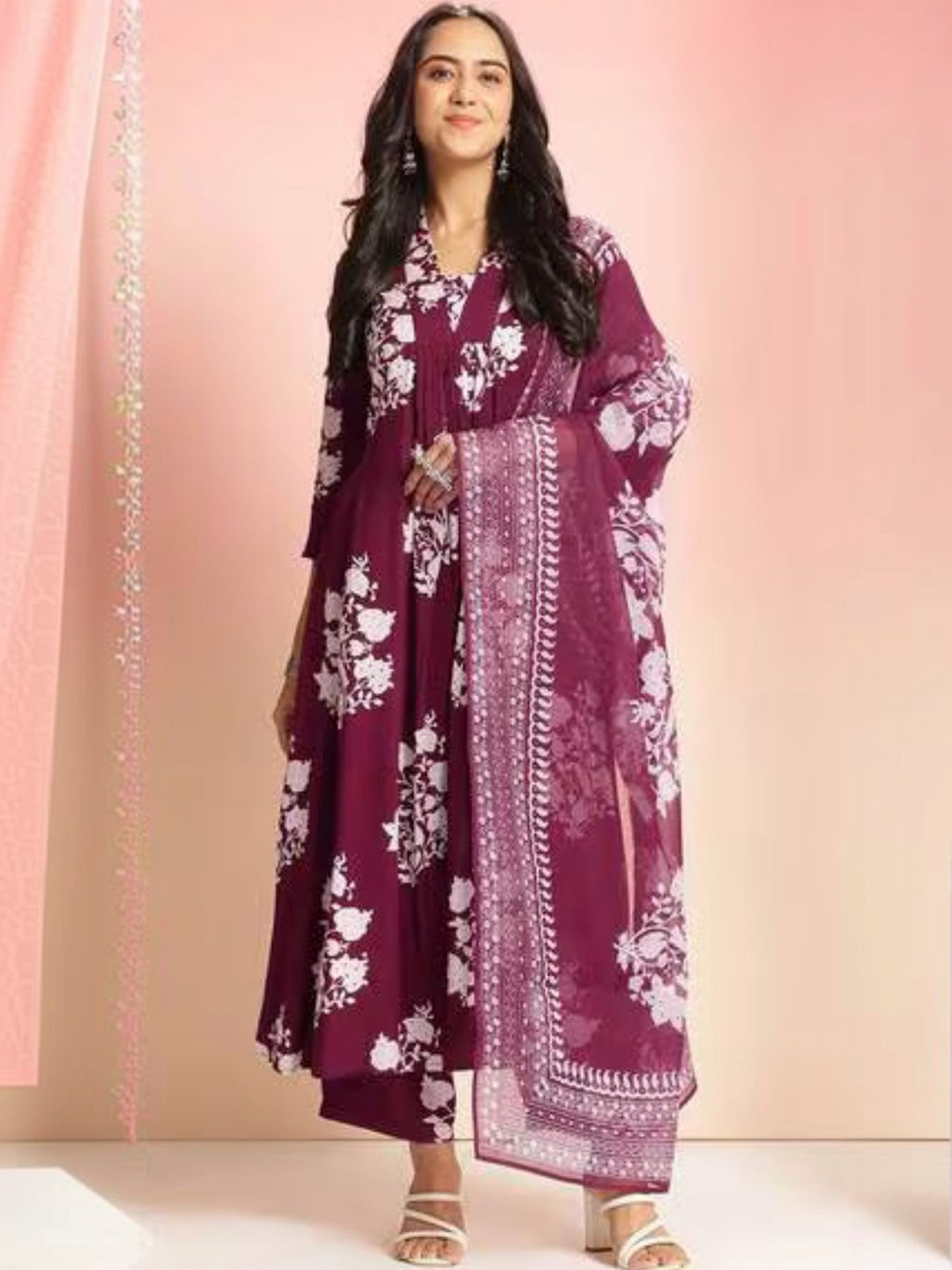 Indra Style Women Floral Printed Regular Pure Cotton Kurta with Trousers & With Dupatta
