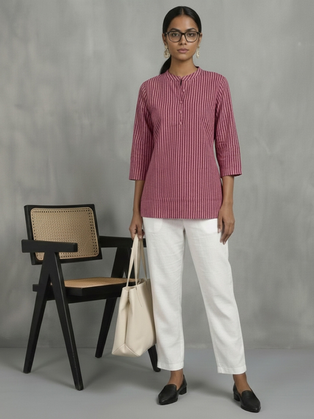 Navibhu Striped Pure Cotton Work Tailored-Fit Kurti
