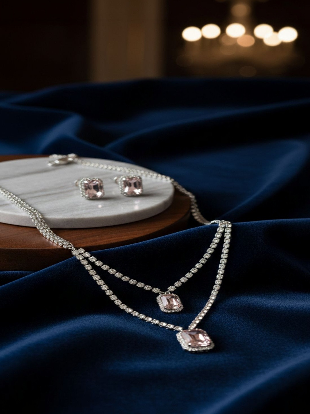 BMINO Silver-Plated Stone Studded Jewellery Set