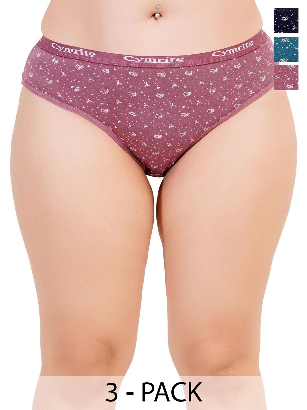 CYMRITE Women Pack of 3 Multicolor Cotton Briefs